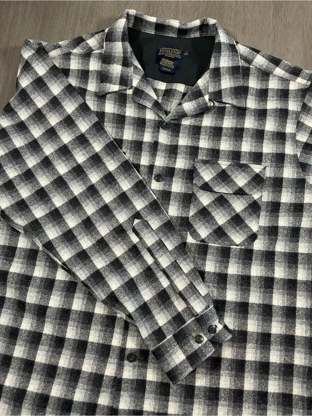 Pendleton Board Shirt Black White Shadow Check Wool Flannel Shirt Size XXL